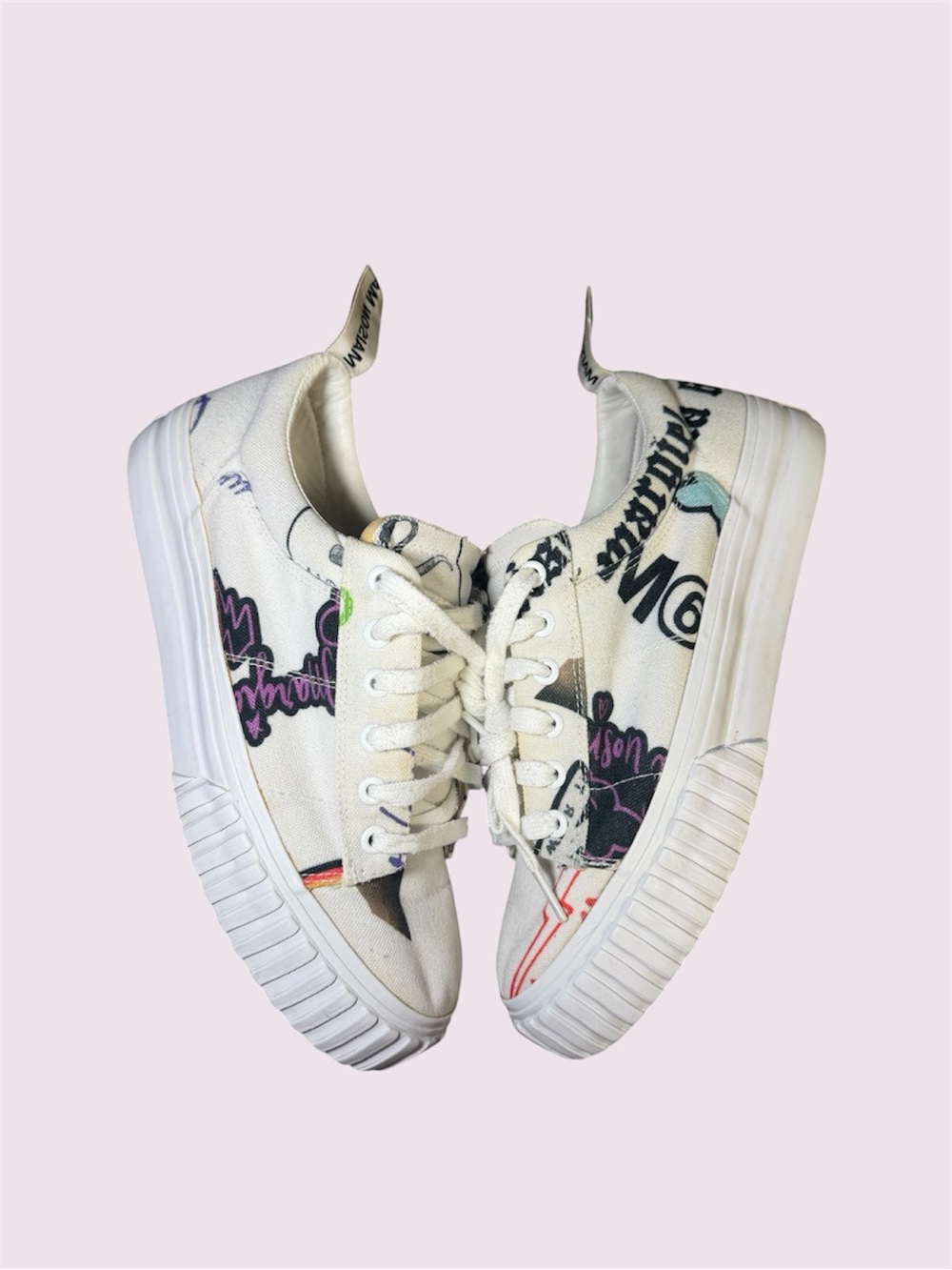 MM6 MAISONMARGIELASCREEN-PRINTED CANVAS FLATFORM SNEAKERS -Size 40EU